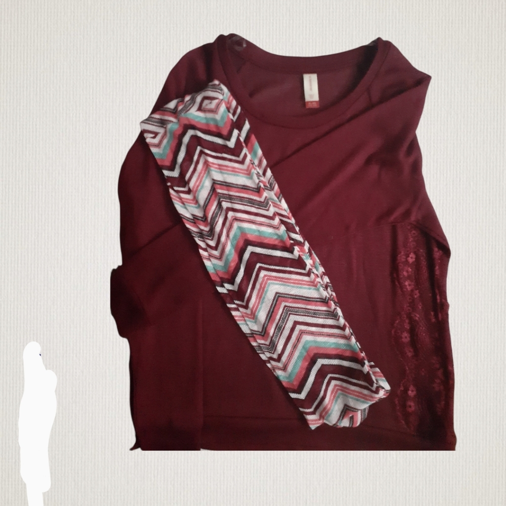 Womens sz 15/17 Burgundy Gauze type sweater top with Scarf set nwotgs - Picture 6 of 11